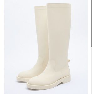 Zara cream off white rubberized knee high boots NWT